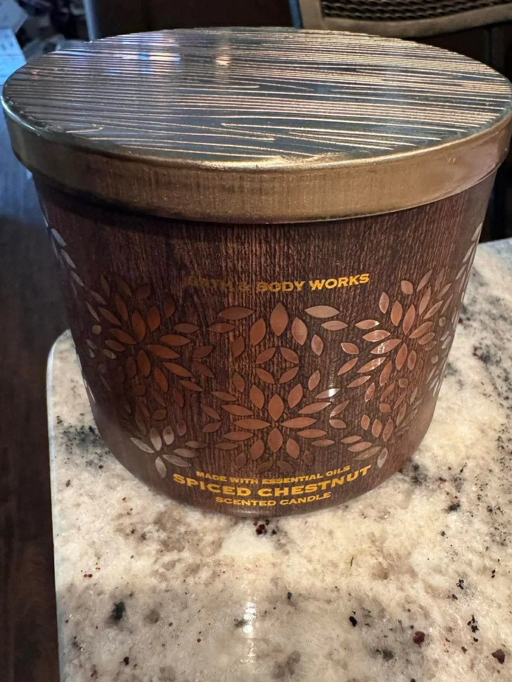 Bath & Body spiced chestnut Works Brown & Gold Decorative Scented Candle Jar